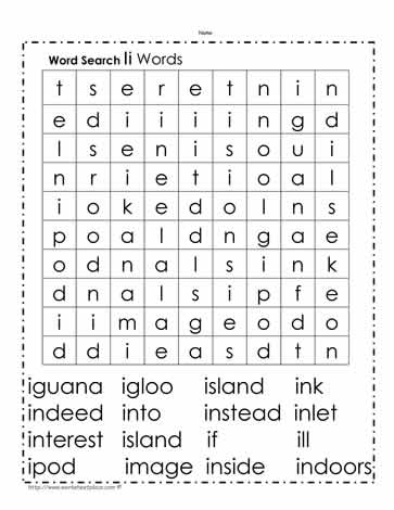 Words Beginning with I Wordsearch